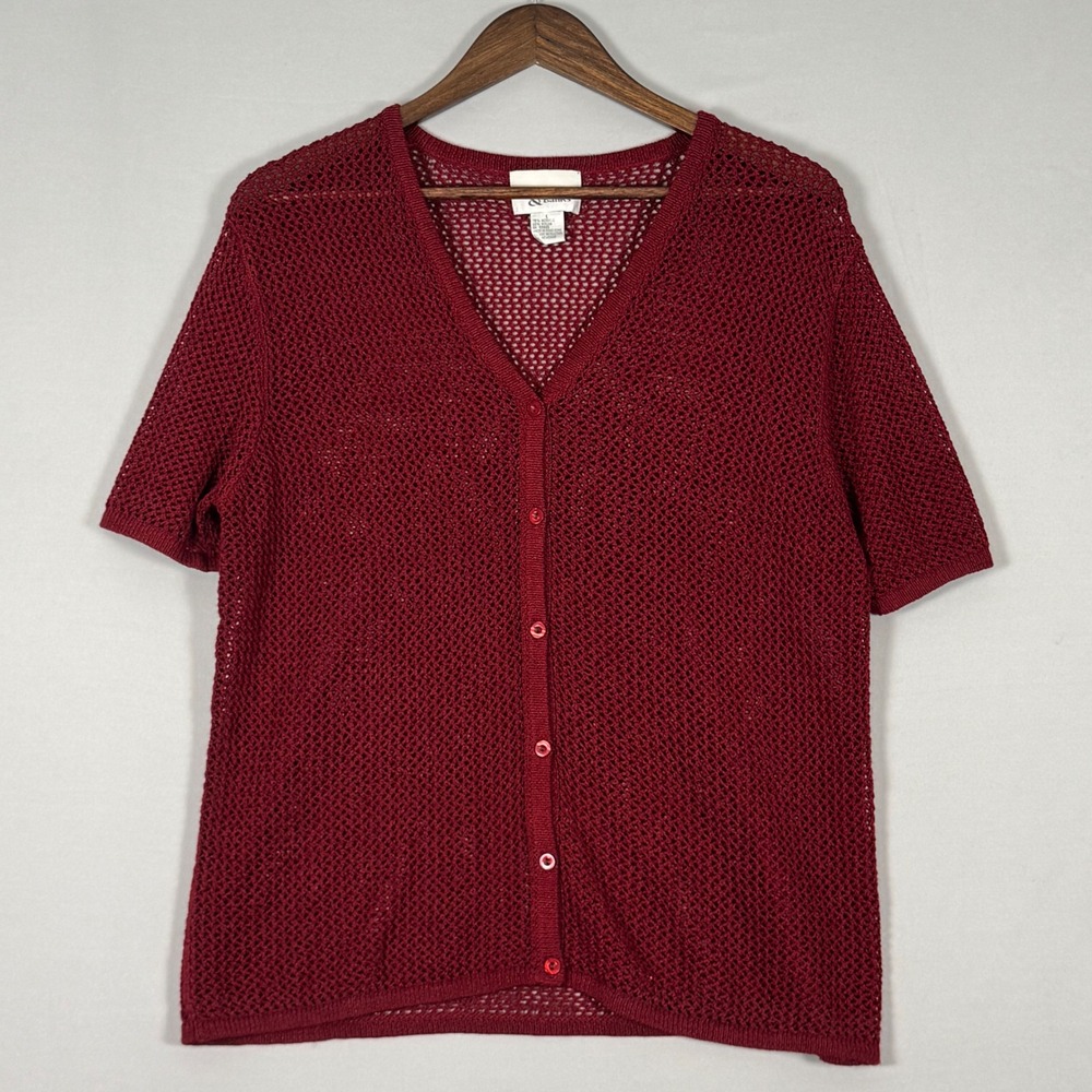 Christopher & Banks Cardigan Women Large Burgundy New No Tags Crochet Mesh Y2K